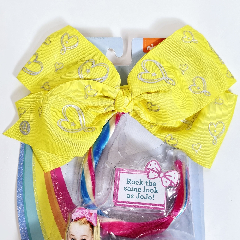 Jojo Bodacious Large Yellow Bow Rainbow Faux Hair Glam Colorful Festival Disco - Picture 2 of 16